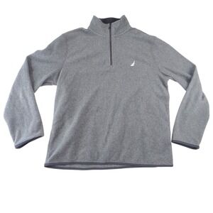 Nautica Mens Quarter Zip Fleece Pullover Charcoal Gray Logo Mock Neck Size M
